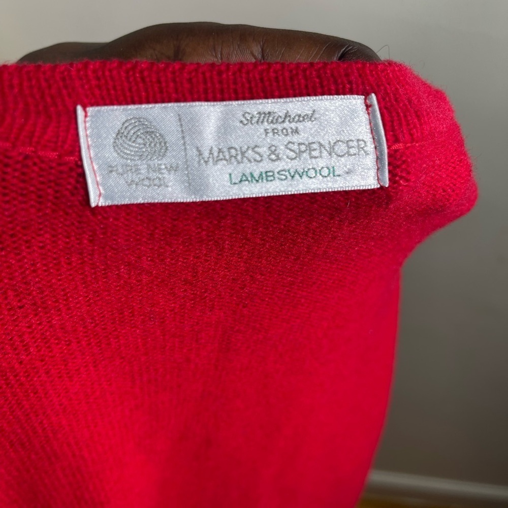 Button down red holiday lambswool Cardigan Sweater - Picture 7 of 7